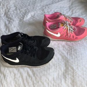 Two pairs of Nike Free runs 5.0